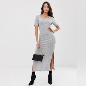 ASOS Gray Ribbed Midi Dress, Size 6 *NWT*